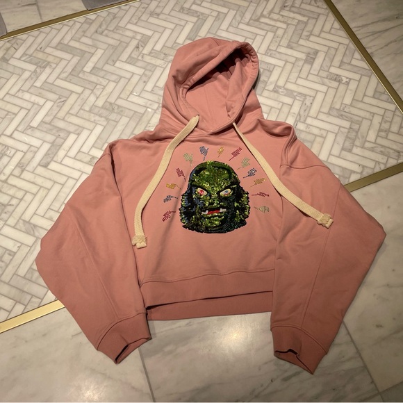 UOOYAA pink sweatshirt with sequence and rhinestone - Picture 2 of 3